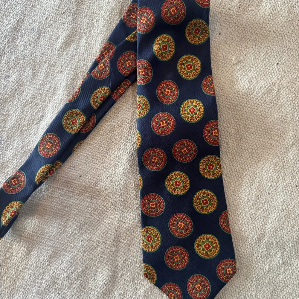 Burberry Navy Tie with Red and Gold Medallions - Picture 1 of 5